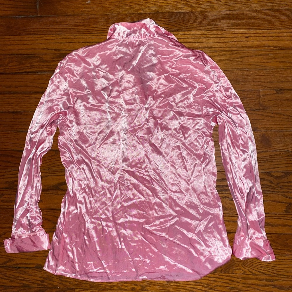 Vintage 70s/80s Retro Y2K Steampunk •Time Out•liquid pink Secretary Blouse Top M - Picture 3 of 10